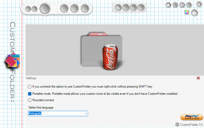 Settings panel