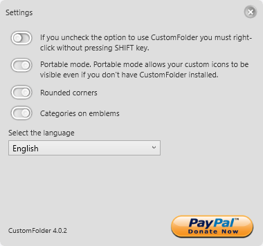 The Settings panel with all of its options