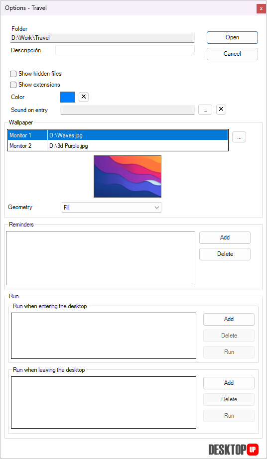 Options screen