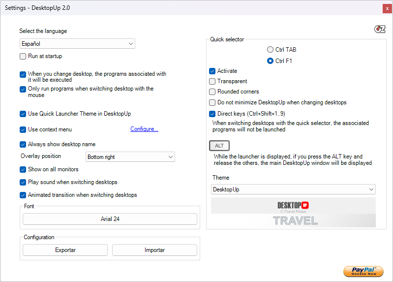 Settings screen