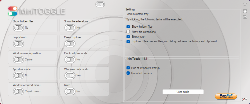 System tray options