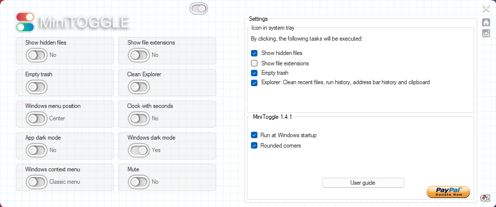 miniToggle settings screen