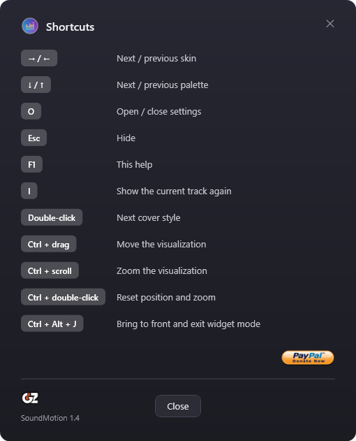 Shortcuts window